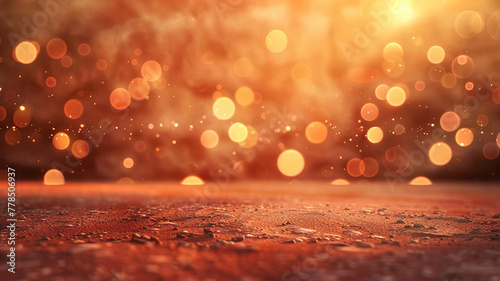 A warm, defocused background in a rustic terracotta, with soft, glowing copper bokeh lights, reminiscent of the earthy tones and textures of a desert landscape at sunset. photo