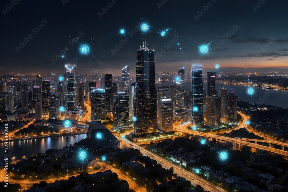 Fototapeta premium Next-generation 5G network, offering high-speed internet access, cloud computing solutions, and connectivity frameworks, enabling seamless data management, online services integration, financial trans