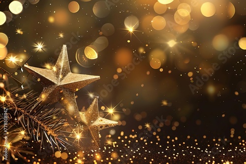 Festive Christmas Card Design with Golden Stars Shimmering on Elegant Background - Digital Illustration
