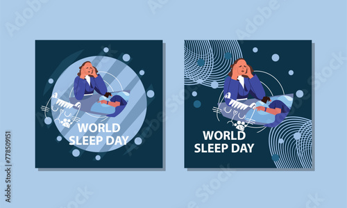 Vector enjoy night with world sleep day with cat