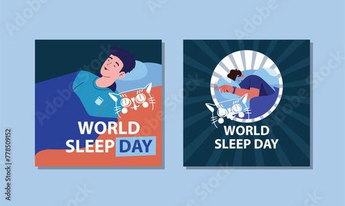 Vector enjoy night with world sleep day with cat