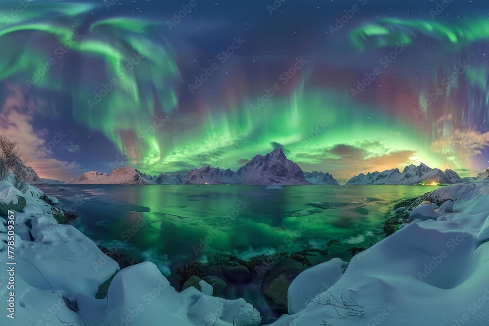 Majestic and Mystical Northern Lights Dancing Across the Night Sky - Panoramic Landscape Photography