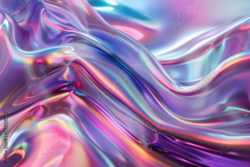 Iridescent flowing abstract wave, multi-colored 3D rendering, dynamic fluid design