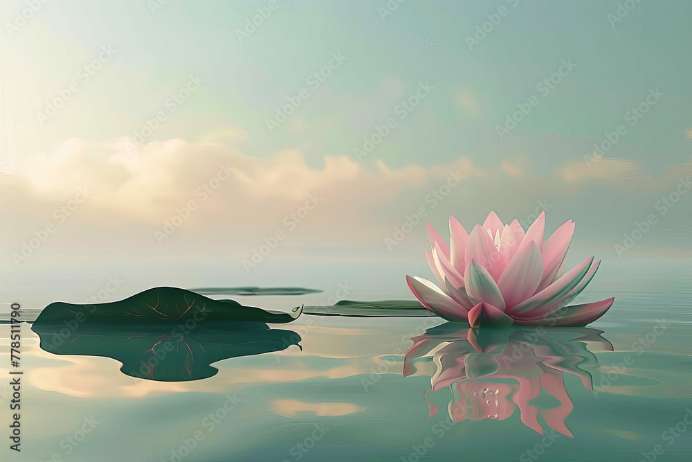Tranquil Zen lotus flower floating on still water, symbolizing meditation, spirituality, and inner peace, digital illustration