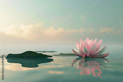 Tranquil Zen lotus flower floating on still water, symbolizing meditation, spirituality, and inner peace, digital illustration