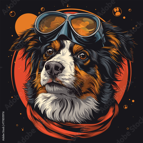 A humorous design showcasing a dog wearing a snorkel and flippers, ready for underwater exploration in a summer pool, Vector, Cartoon , T - shirt design
