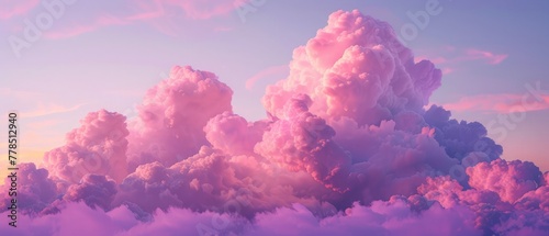 Pink cumulus clouds against a purple sunset sky. Evening group of clouds in an abstract form. three-dimensional drawing