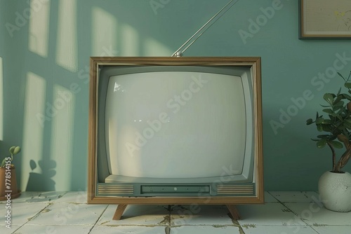 Retro wooden television, vintage frame, blank screen, nostalgia concept, 3D rendering