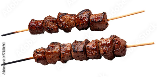 Grilled kebab skewers isolated on transparent background
