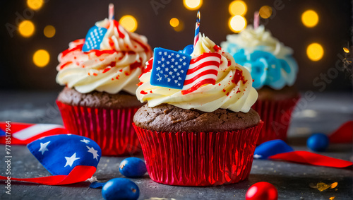 Delicious cupcake  American flag  holiday  dessert background