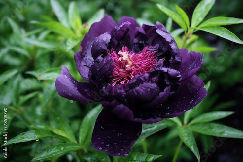 Purple flower with water droplets