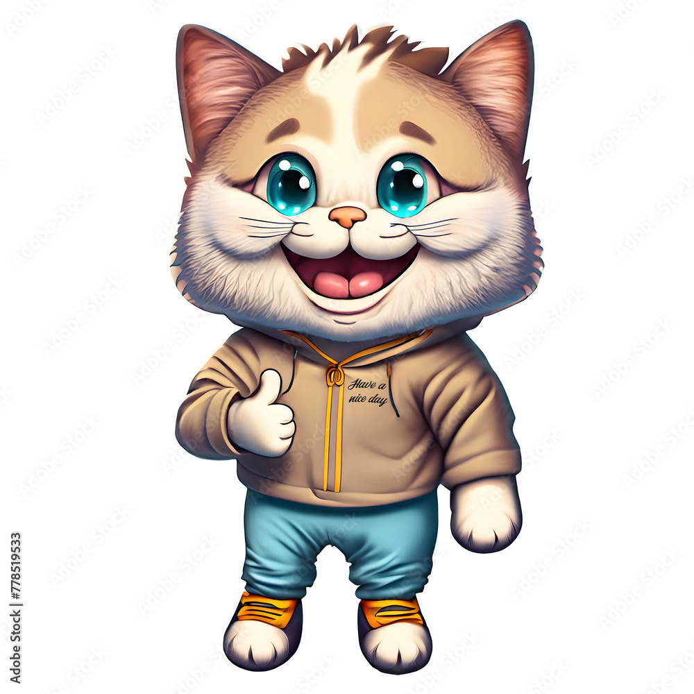 Happy Smiling Cat In Colourful Running Dress Giving Thumbs Up 300 PPI High Resolution PNG File Cartoon Style Happy Smiling Cat In Colourful Running Dress Giving Thumbs Up 300 PPI High Resolution PNG File Cartoon Style