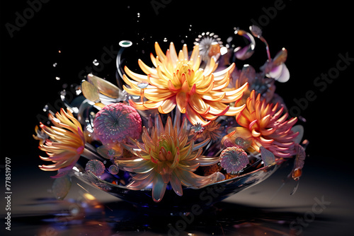 Glass bowl filled with water and flowers