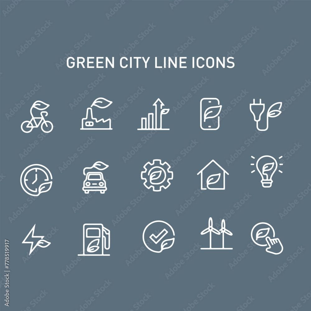set of green city line vector icons , green energy vector icon