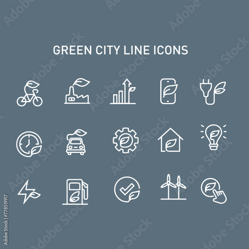 set of green city line vector icons , green energy vector icon