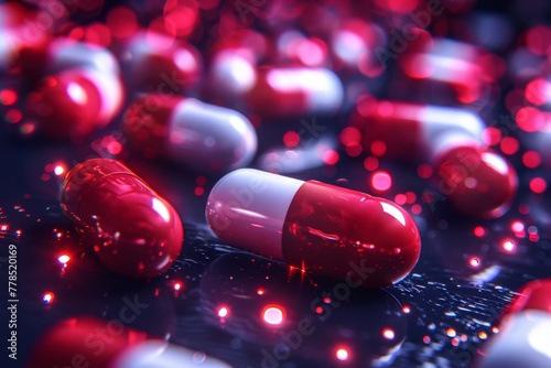 Group of Red and White Pills on Table
