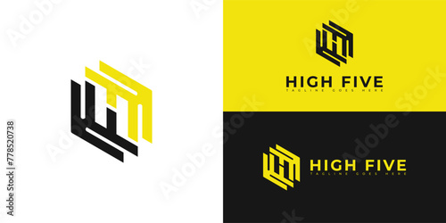 Abstract initial letter HF or FH logo in black and yellow color isolated on multiple background colors. The logo is suitable for franchise business consulting company logo icons to design inspiration photo