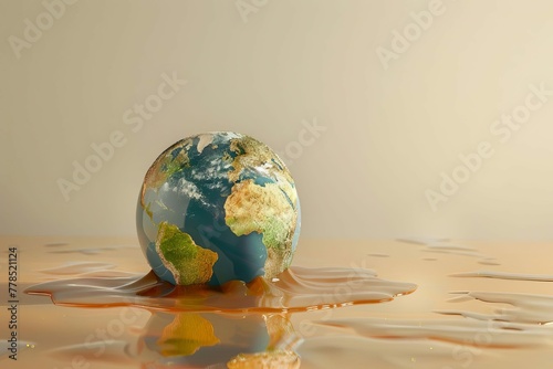 Melting Earth Globe Symbolizing the Devastating Effects of Global Warming, Concept Illustration