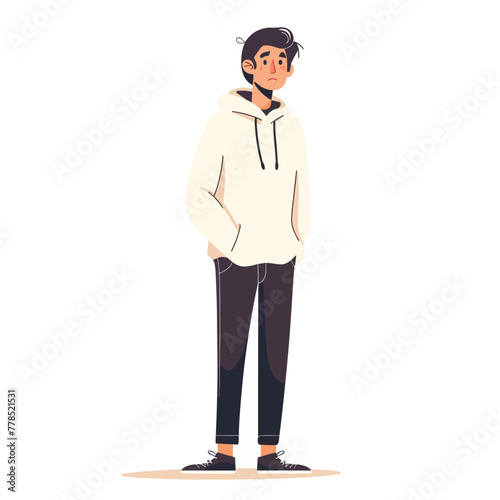 Sad boy sitting on the ground and crying. Vector cartoon illustration.