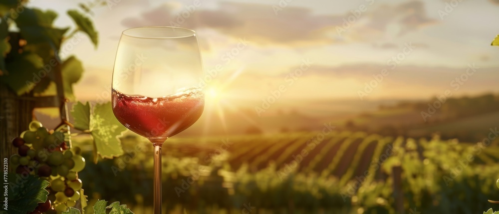 glass of wine against the backdrop of vineyards Generative AI