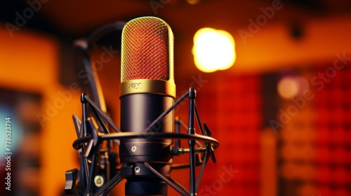 Close-up Studio Microphone with Orange and Red Hues AI Generated