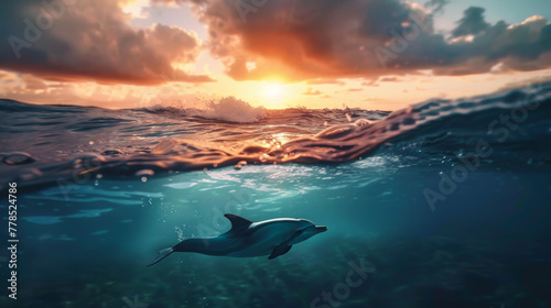 Delphine und bunte Fische, Unterwasser in der goldenen Stunde © Christian