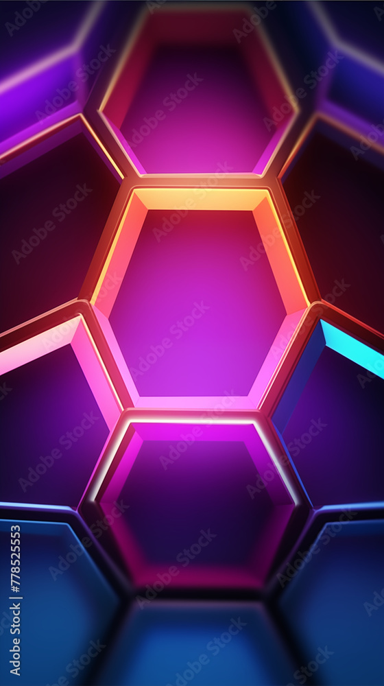 Abstract Neon Hexagonal Network Design on Dark Background Abstract Neon Hexagonal Network Design on Dark Background