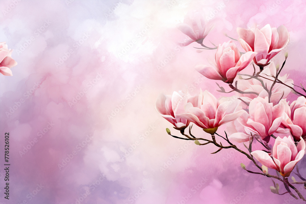 Greeting card with magnolia flowers. Can be used as an invitation card for wedding, birthday and other holiday and summer background Greeting card with magnolia flowers. Can be used as an invitation card for wedding, birthday and other holiday and summer background