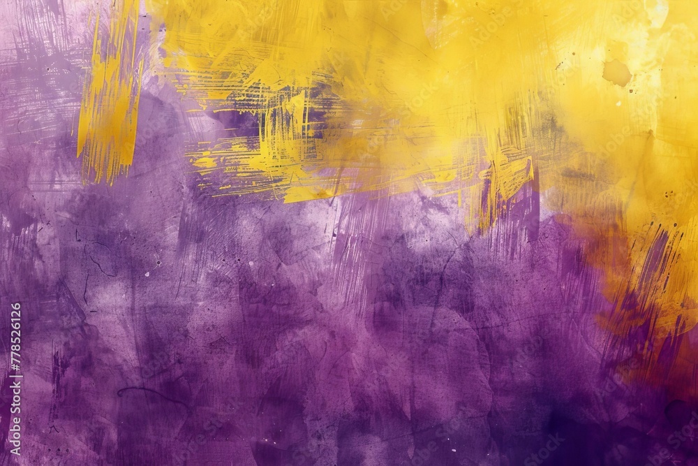 Abstract watercolor background with yellow and purple brushstrokes, vibrant texture, digital painting