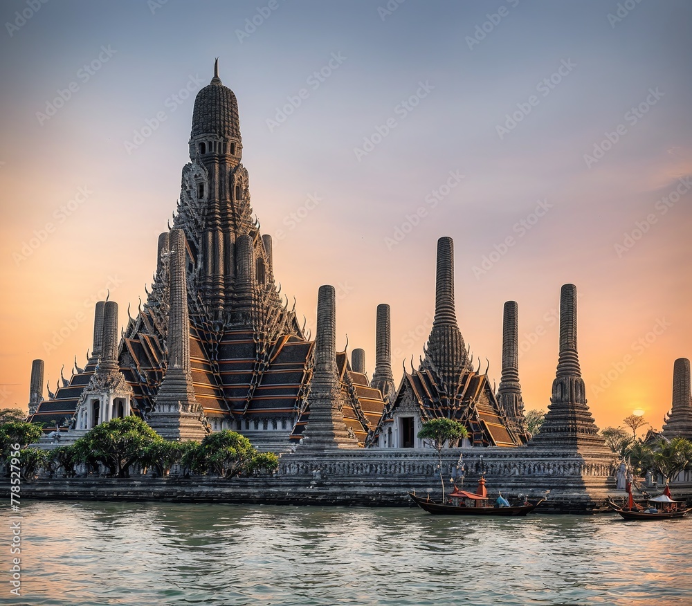 A large, ornate building with many spires and towers in the background. - obrazy, fototapety, plakaty 