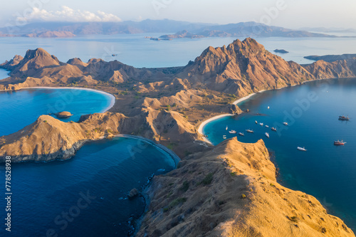 Aerial view of Padar island in Komodo islands, Flores, Indonesia. Aerial view