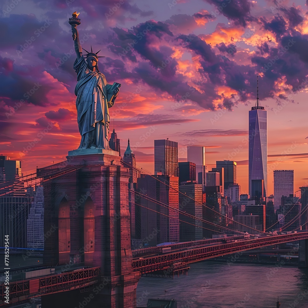 The Statue of Liberty and New York City skyline - Generative AI Stock ...