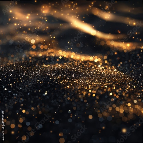Luxury abstract square background with black and gold sand and glitter texture. For social media, ads, banner, flyer, and invitation card. 