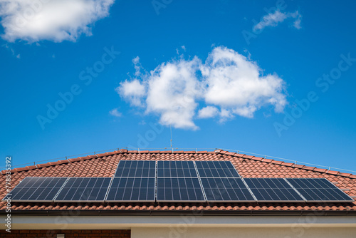 Harvesting Sunshine: Residential Solar Panels Generating Electricity on a Sunny Day
