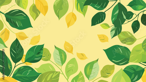 Green Leaves Leaves On yellow and Green Background.