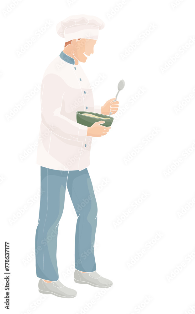 standing smiling chef restaurant male characters in uniform