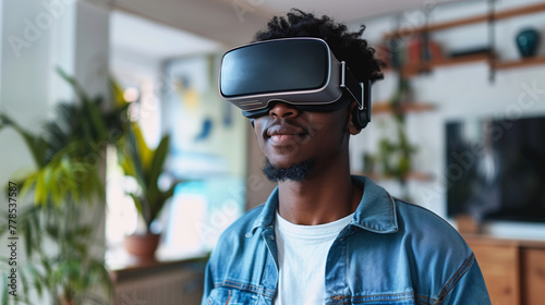 young black man using virtual reality glasses, technology concept © Demencial Studies