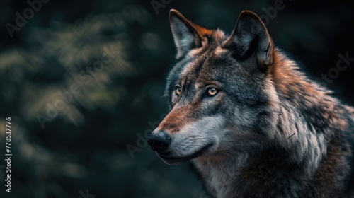 A lone wolf, its piercing gaze and sleek fur embodying the spirit of the untamed wilderness.