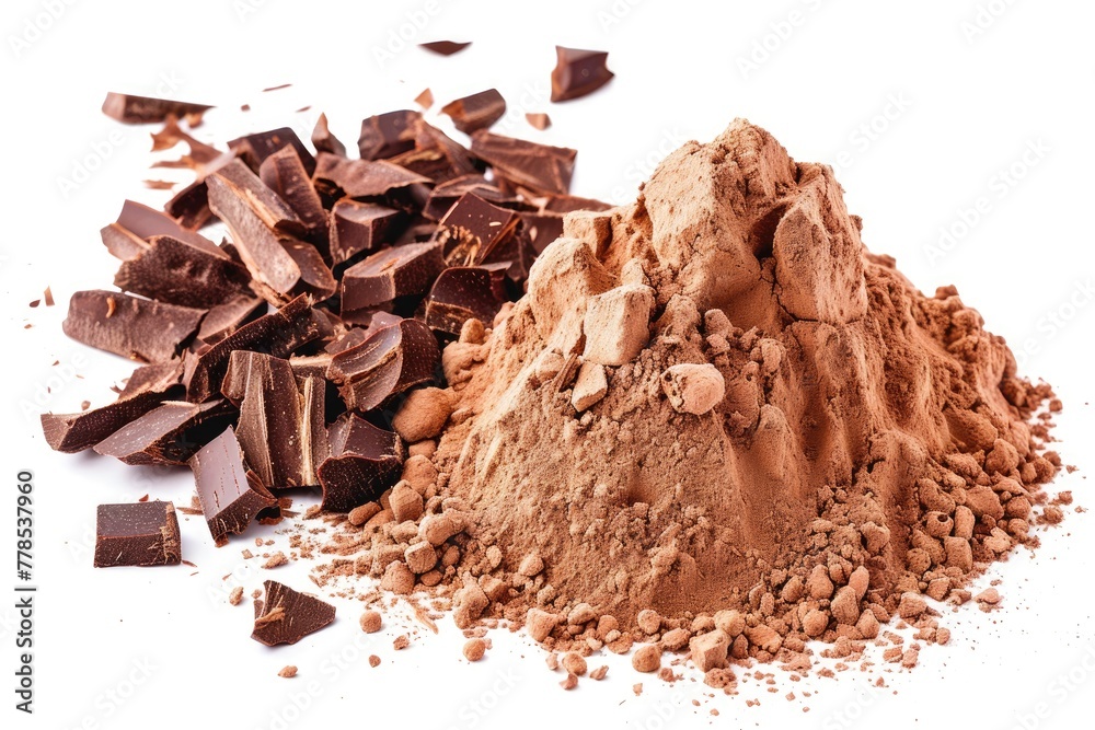 Heap of Cocoa Powder with Dark Chocolate Pieces Heap of Cocoa Powder with Dark Chocolate Pieces