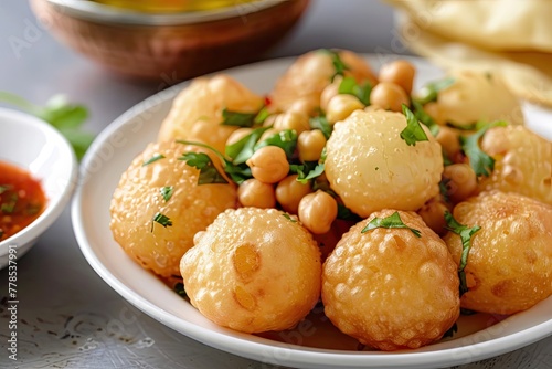 Pani Puri with Chickpeas and Herbs Close-Up
