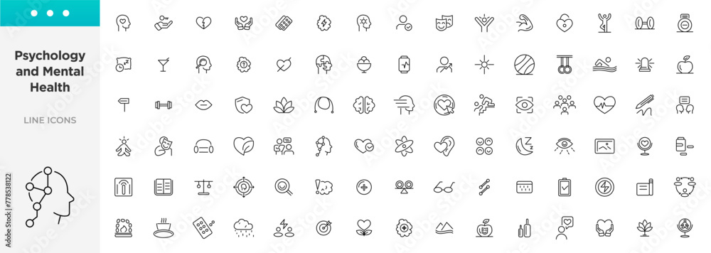 Psychology and mental line icons collection. Contains depression, bipolar, PTSD, panic, and mind disorder icons. Thin outline icons pack Psychology and mental line icons collection. Contains depression, bipolar, PTSD, panic, and mind disorder icons. Thin outline icons pack