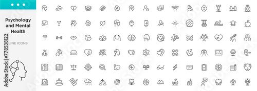 Psychology and mental line icons collection. Contains depression  bipolar  PTSD  panic  and mind disorder icons. Thin outline icons pack