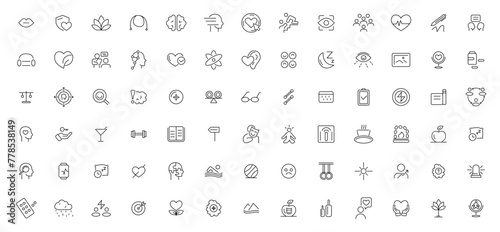 Psychology and mental line icons collection. Contains depression  bipolar  PTSD  panic  and mind disorder icons. Thin outline icons pack