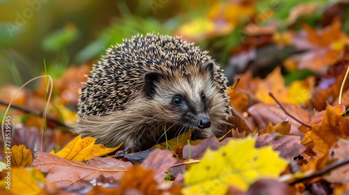 Hedgehog in the garden - nice autumnal picture