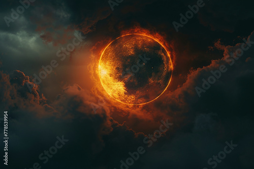 Solar Eclipse. The moon moving in front of the sun. Illustration photo