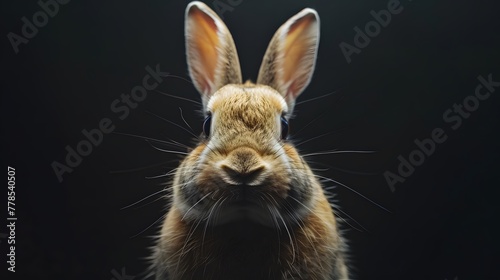 portrait of a bunny rabbit  photo studio set up with key light  isolated with black background and copy space 