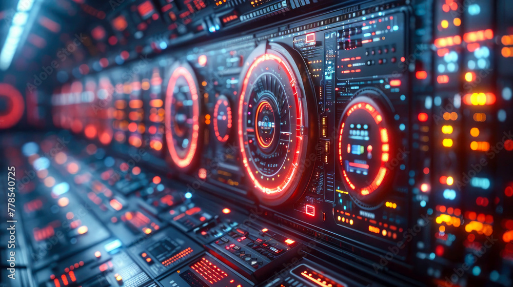 Futuristic control panel in a spaceship Futuristic control panel in a spaceship
