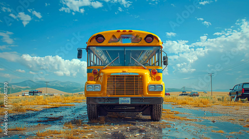 School bus on the road to school photo