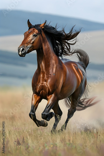 Splendid Display of Equine Agility and Speed: A Chestnut Horse Galloping On Open Fields