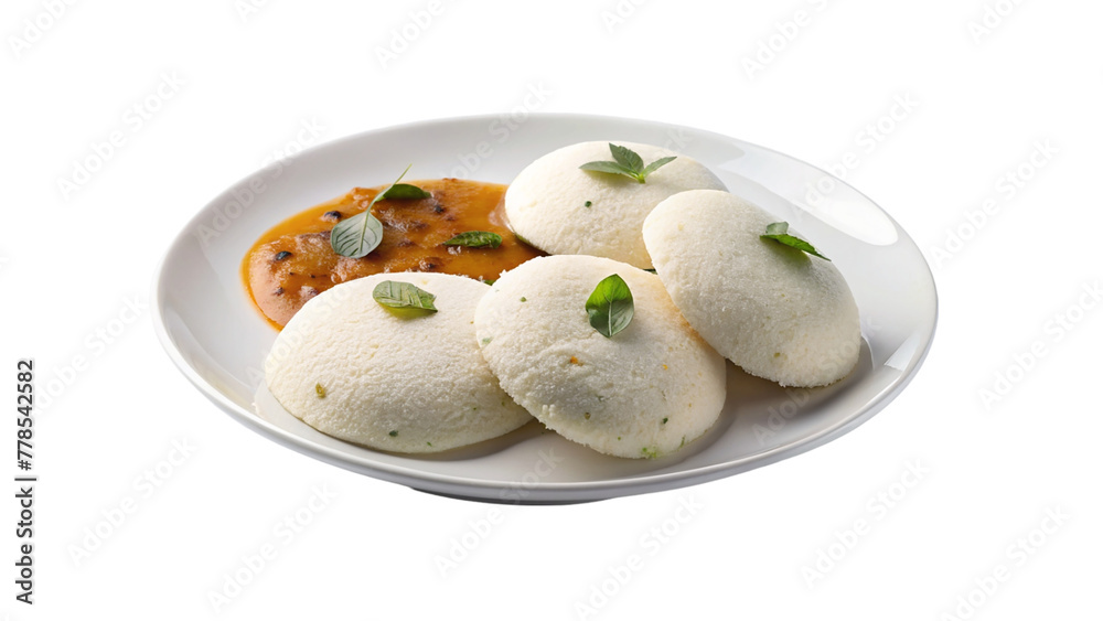 Idli on whit plate on transparent background. Idli on whit plate on transparent background.